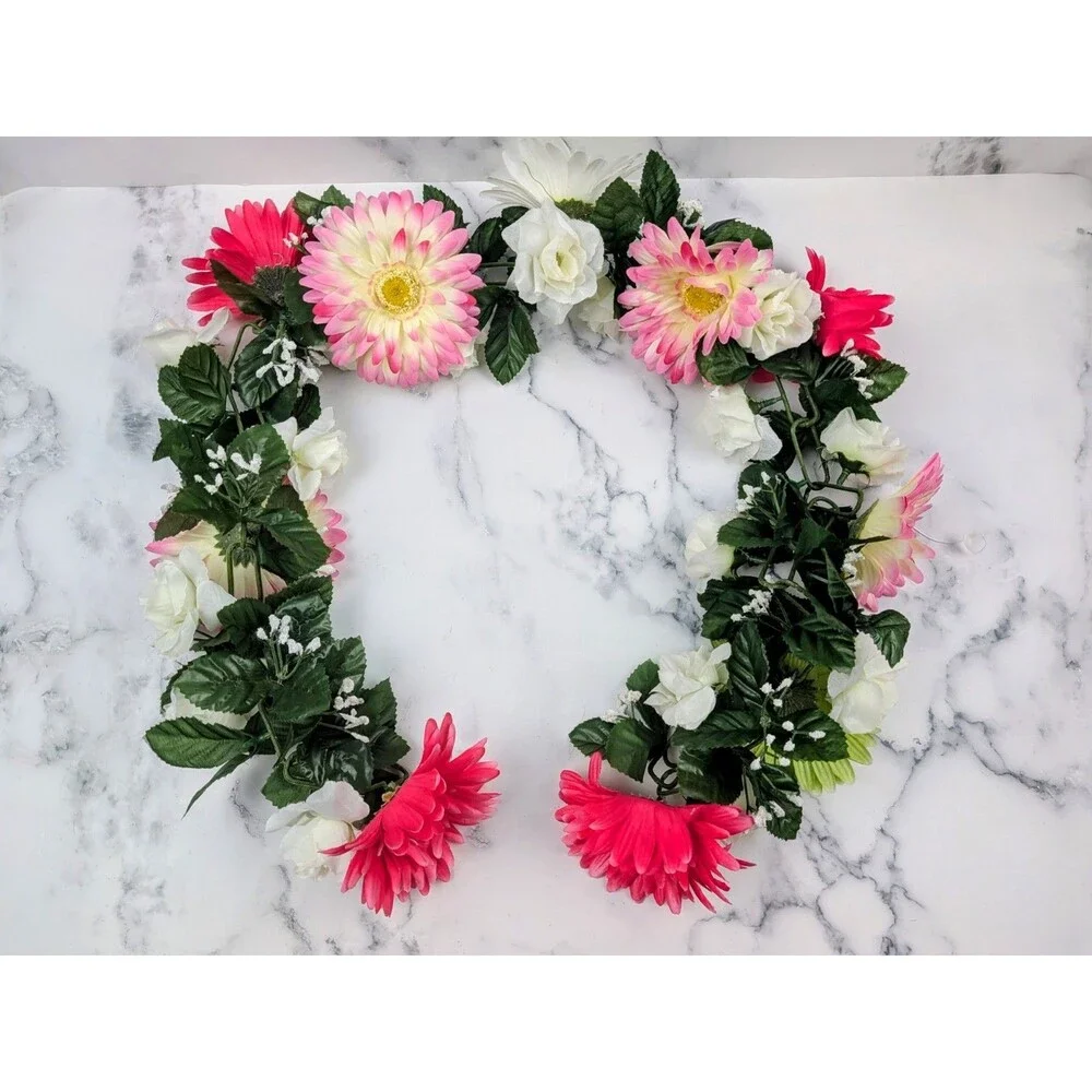 4 Foot White PinkFloral Garland Artificial Flowers